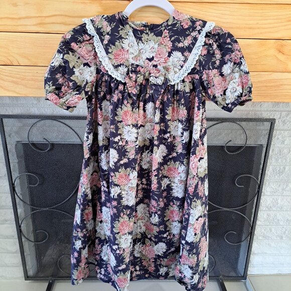 Laura Ashley Vintage Girls Size 7 8 Years Floral Tent Dress Midi Collar...
